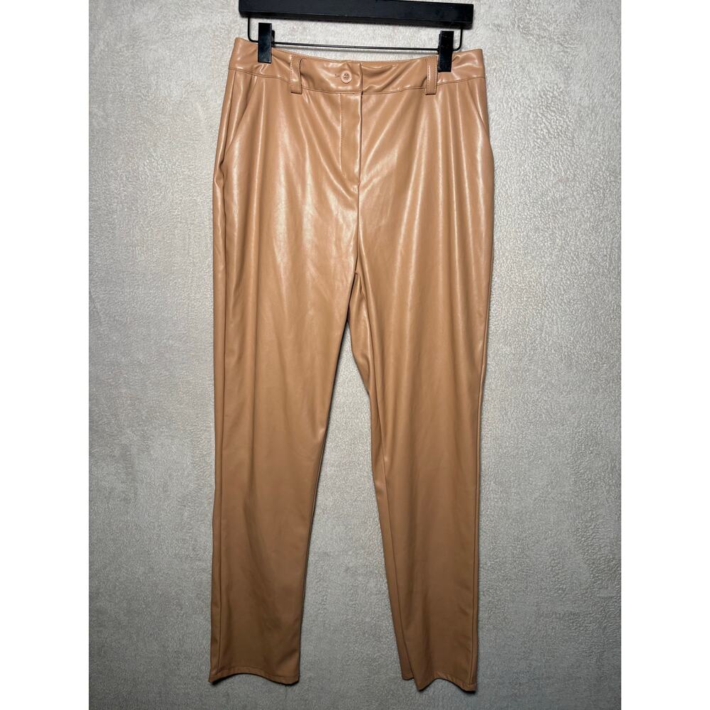 Rosevelvet Womens Faux Leather Straight Leg Pants Tan Nude‎ Size Large NWT